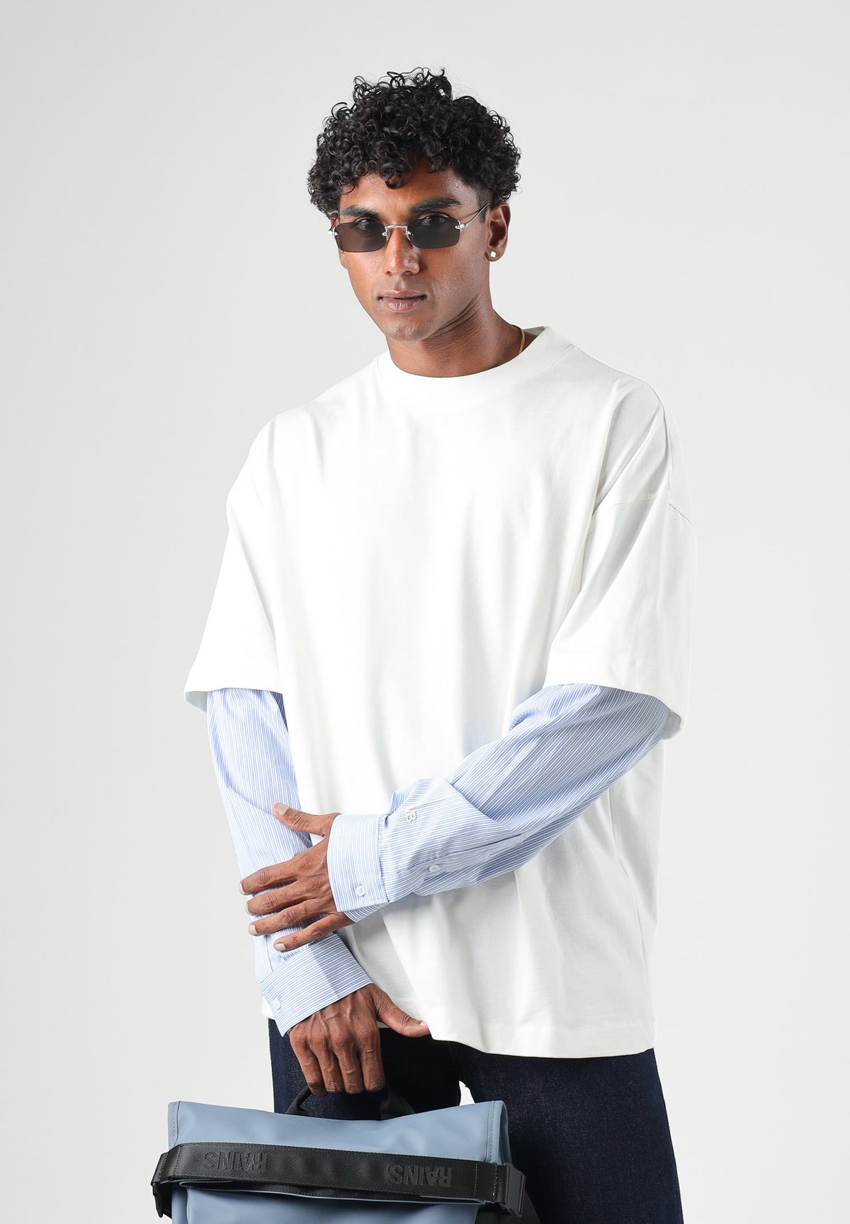 I'M BRIAN T-shirt manica lunga off white-bianca per uomo con design a contrasto bicolore e maniche lunghe dal taglio moderno TS3936 OFF I'M BRIAN 