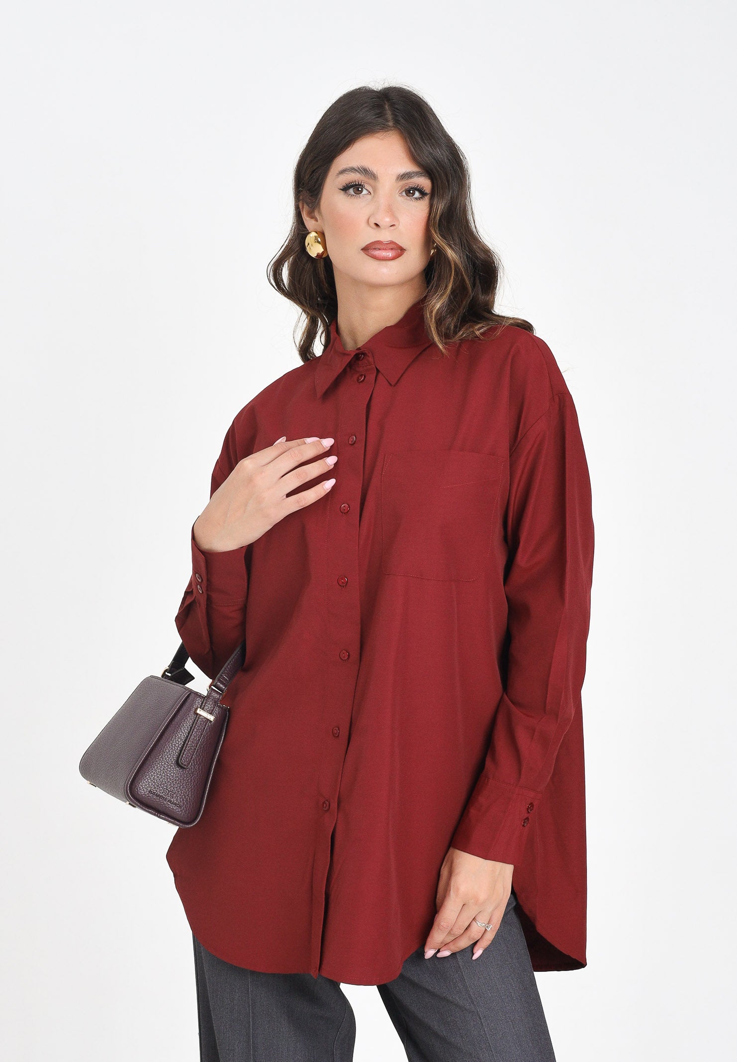 JDY Camicia a manica lunga bordeaux da donna 15311717 Cabernet JDY 