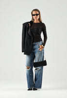 JDY Top trasparente nero per donna con scollo rotondo e tessuto in tulle leggero. 15356004 BL JDY 