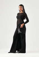 JDY Top trasparente nero per donna con scollo rotondo e tessuto in tulle leggero. 15356004 BL JDY 
