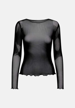 JDY Top trasparente nero per donna con scollo rotondo e tessuto in tulle leggero. 15356004 BL JDY 