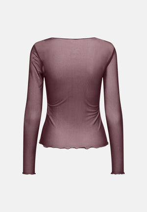 JDY Top maniche lunghe bordeaux da donna con finiture arricciate sui bordi 15356004 HU JDY 