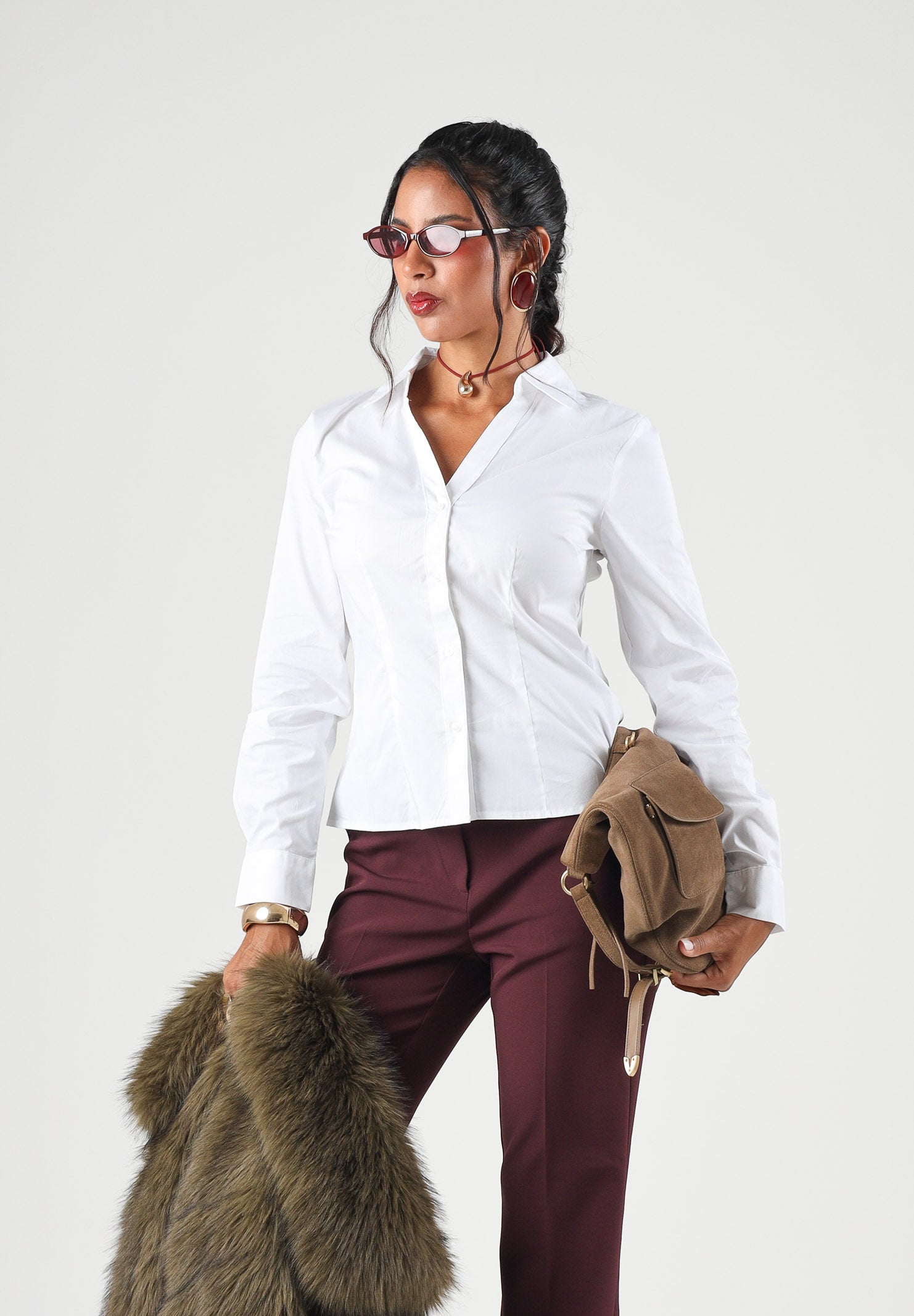 JDY Camicia manica lunga MIO bianca da donna con colletto classico e linea sagomata. 15370452 WH JDY 