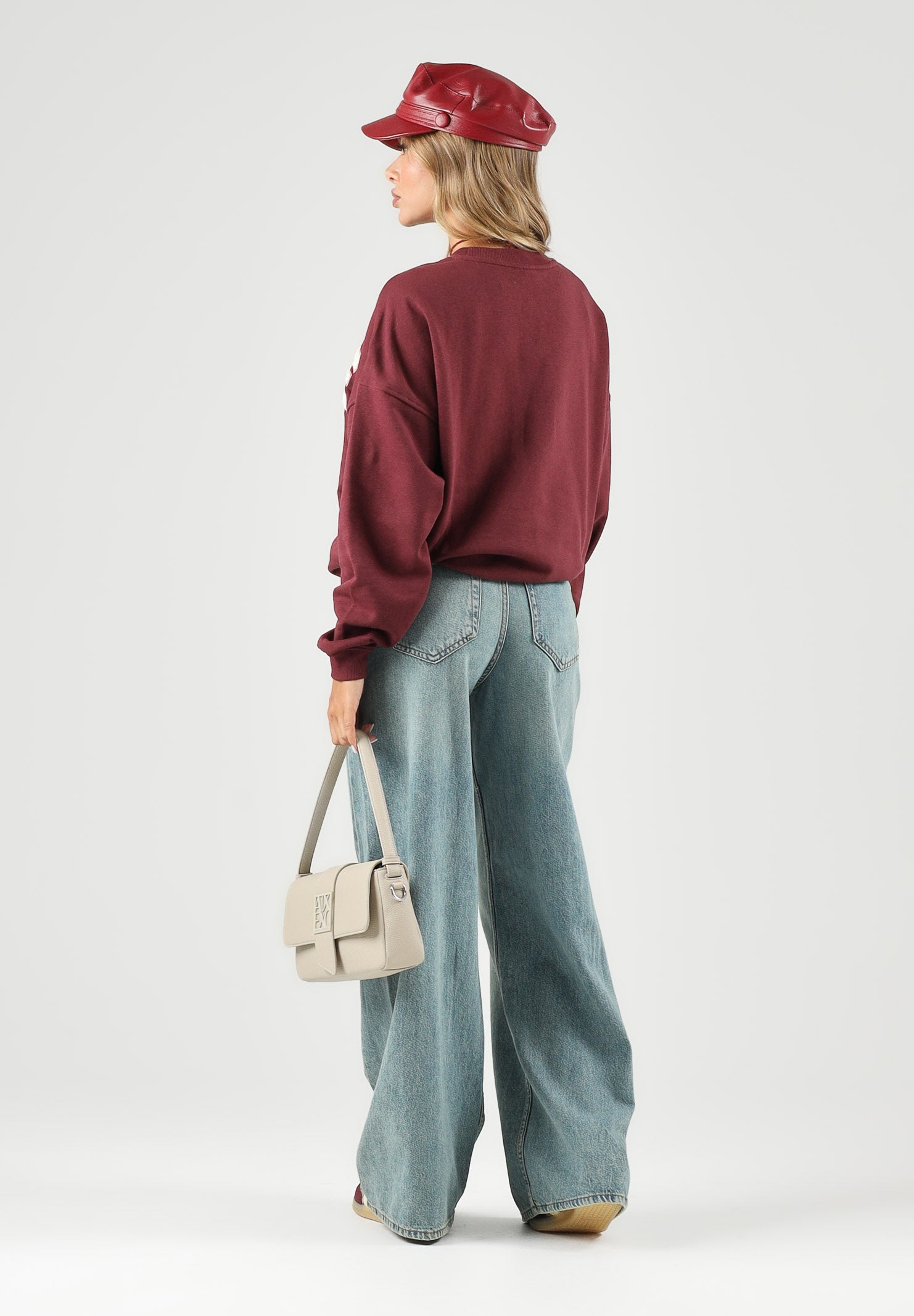 JDY Felpa girocollo COLLEGE bordeaux da donna con scritta frontale a contrasto e interno felpato 15370526 WI JDY 