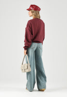 JDY Felpa girocollo COLLEGE bordeaux da donna con scritta frontale a contrasto e interno felpato 15370526 WI JDY 
