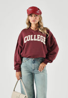JDY Felpa girocollo COLLEGE bordeaux da donna con scritta frontale a contrasto e interno felpato 15370526 WI JDY 