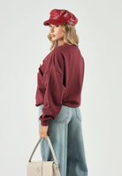 JDY Felpa girocollo COLLEGE bordeaux da donna con scritta frontale a contrasto e interno felpato 15370526 WI JDY 