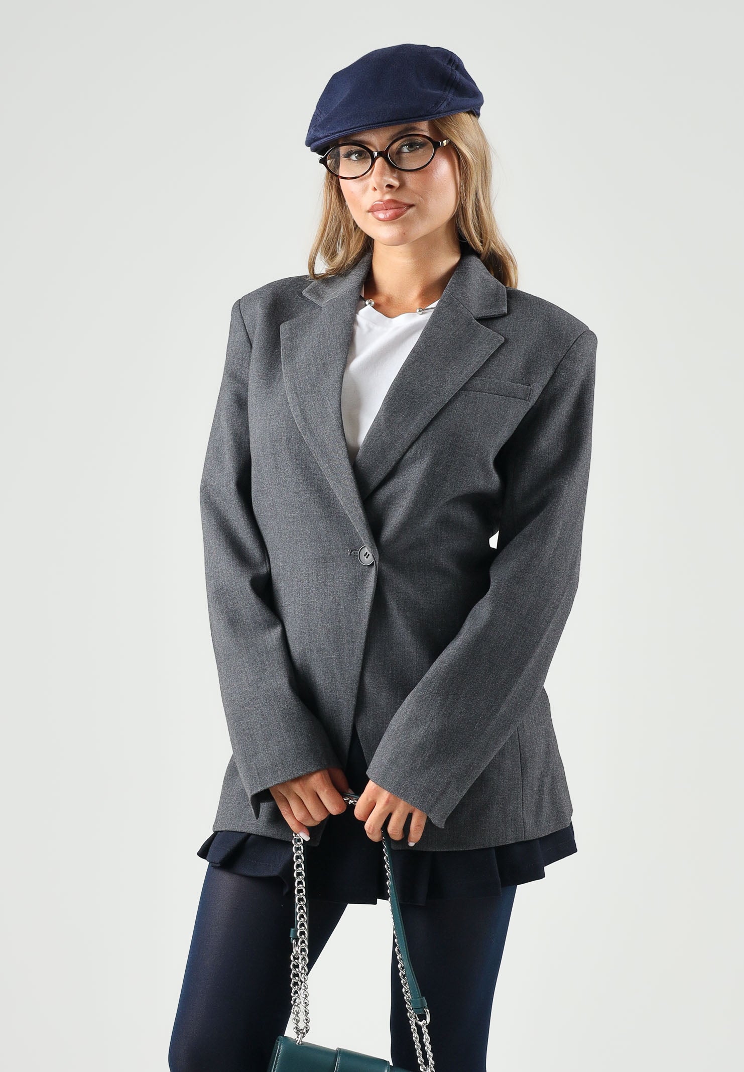 JDY Giacca monopetto grigio da donna con collo a rever e abbottonatura asimmetrica 15371417 DAGR JDY 