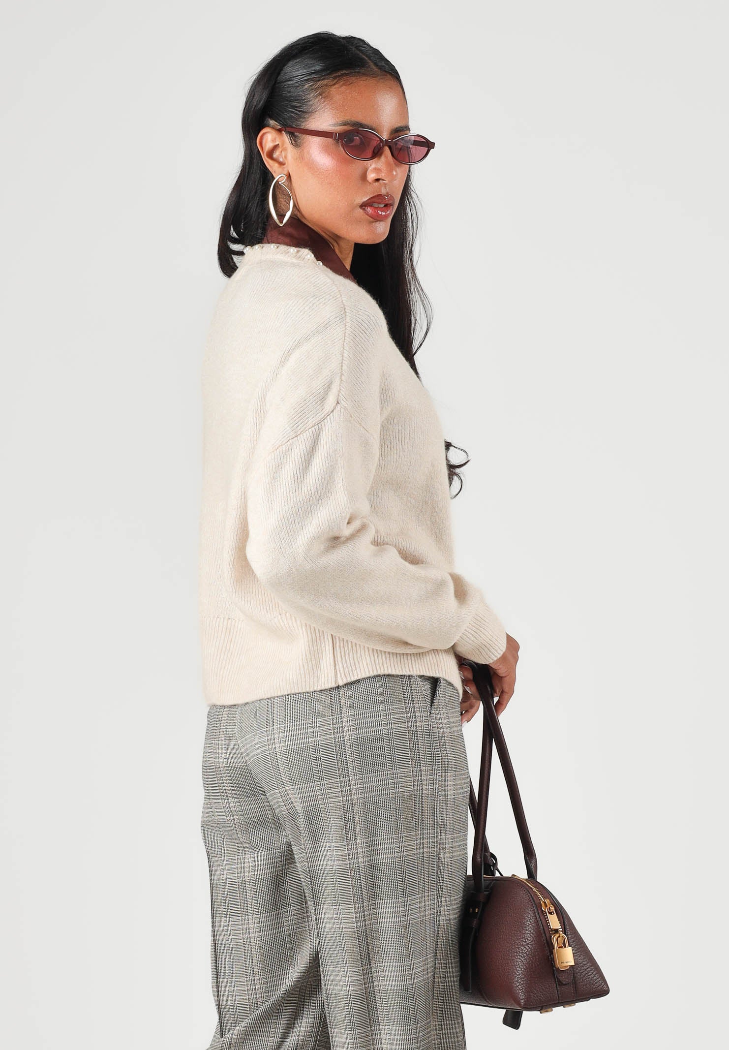 JDY Cardigan beige da donna con bottoni frontali a contrasto e scollo rotondo 15376584 SA JDY 