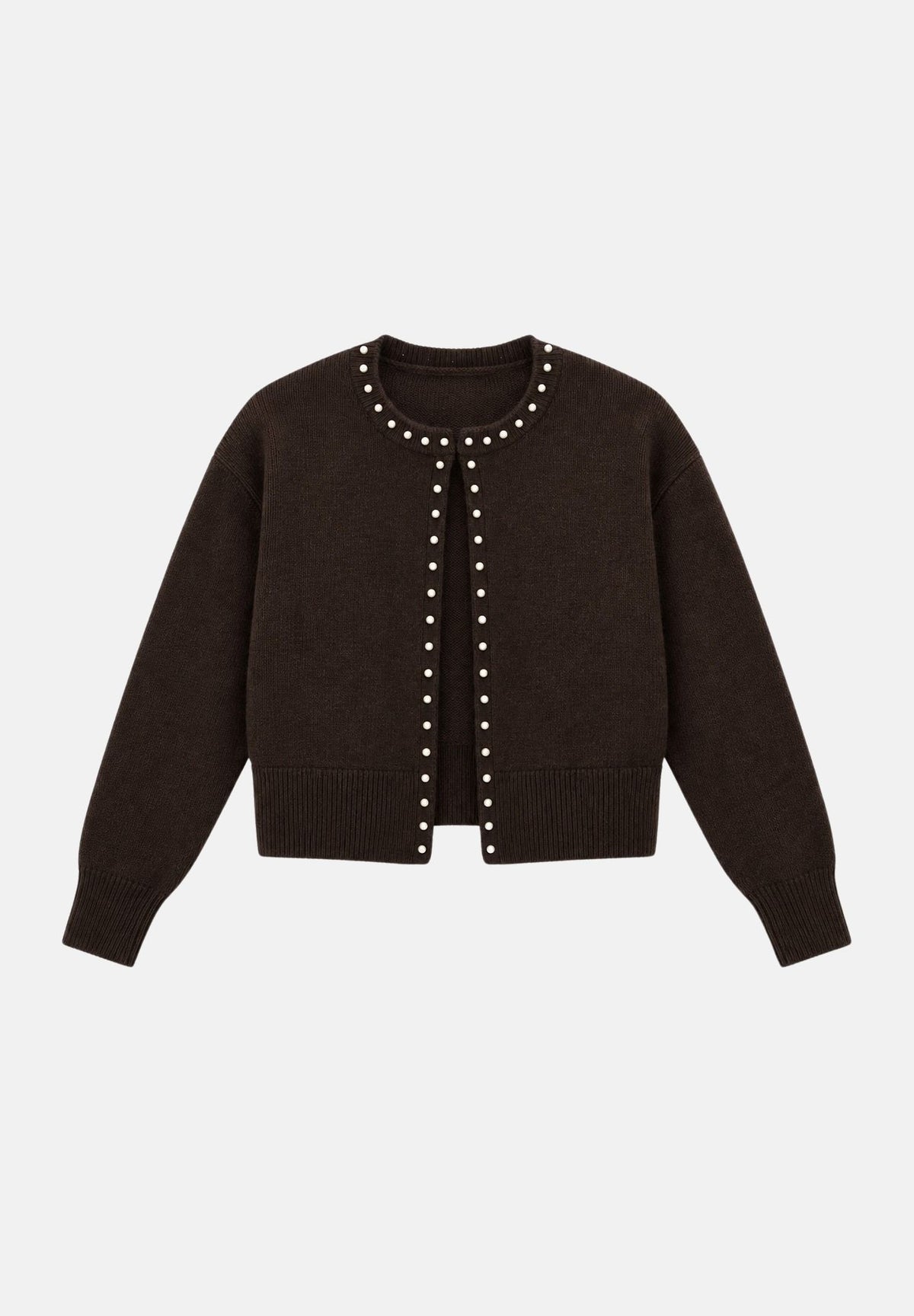 JDY Cardigan corto  JDYEMMALI marrone per donna con profili perlati a contrasto e girocollo. 15376584 COBE JDY 
