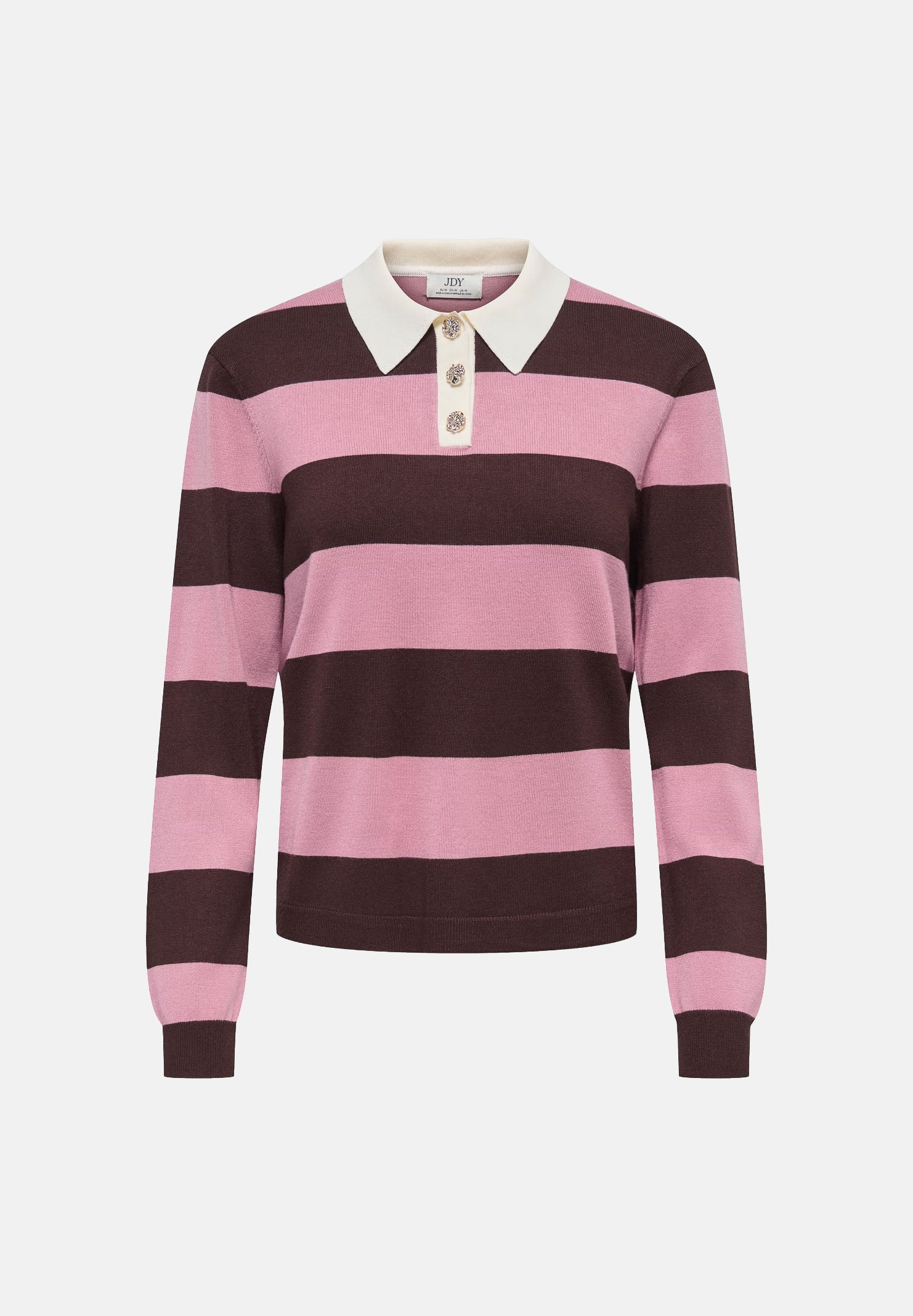 JDY Polo manica lunga  a righe chicory coffee per donna con colletto e bottoni. 15376603 CHCO JDY 