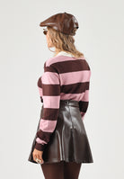 JDY Polo manica lunga  a righe chicory coffee-rosa e marrone per donna con colletto e bottoni. 15376603 CHCO JDY 