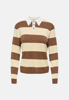 JDY Polo manica lunga  a righe toffee creme-burro per donna con colletto e bottoni. 15376603 TO JDY 