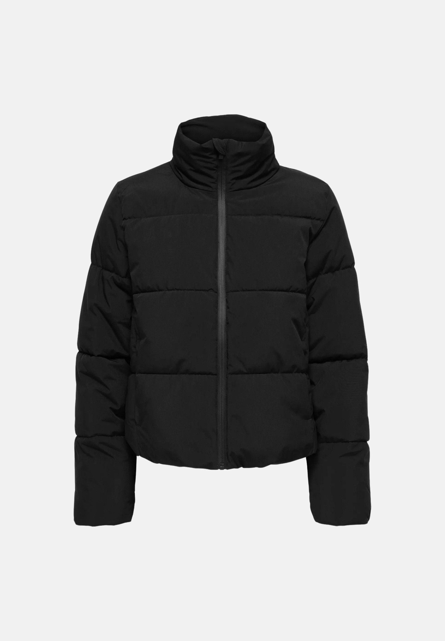JDY Piumino nero da donna con collo alto imbottito e chiusura con zip integrale 15376707 BL JDY 