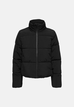 JDY Piumino nero da donna con collo alto imbottito e chiusura con zip integrale 15376707 BL JDY 