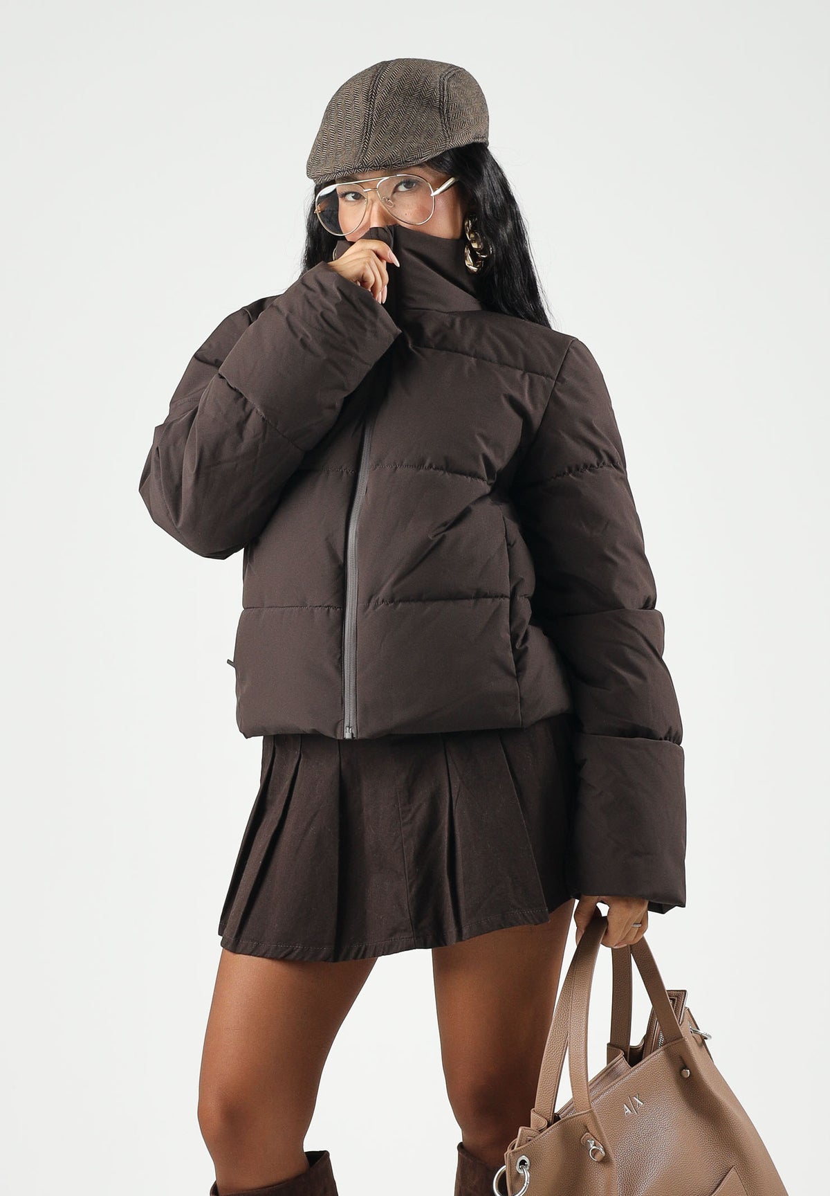 JDY Piumino chocolate-marrone da donna con collo alto imbottito e chiusura con zip integrale 15376707 CHTO JDY 