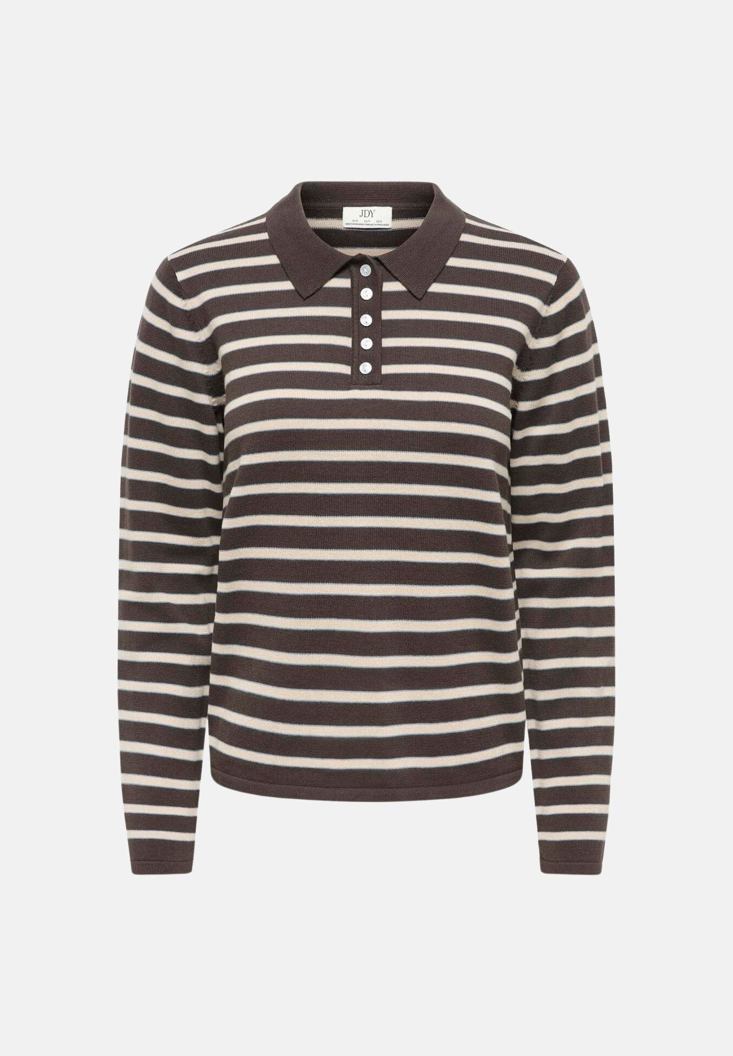 JDY Polo manica lunga marrone da donna con motivo a righe orizzontali 15379717 MUSA JDY 