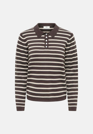 JDY Polo manica lunga marrone da donna con motivo a righe orizzontali 15379717 MUSA JDY 