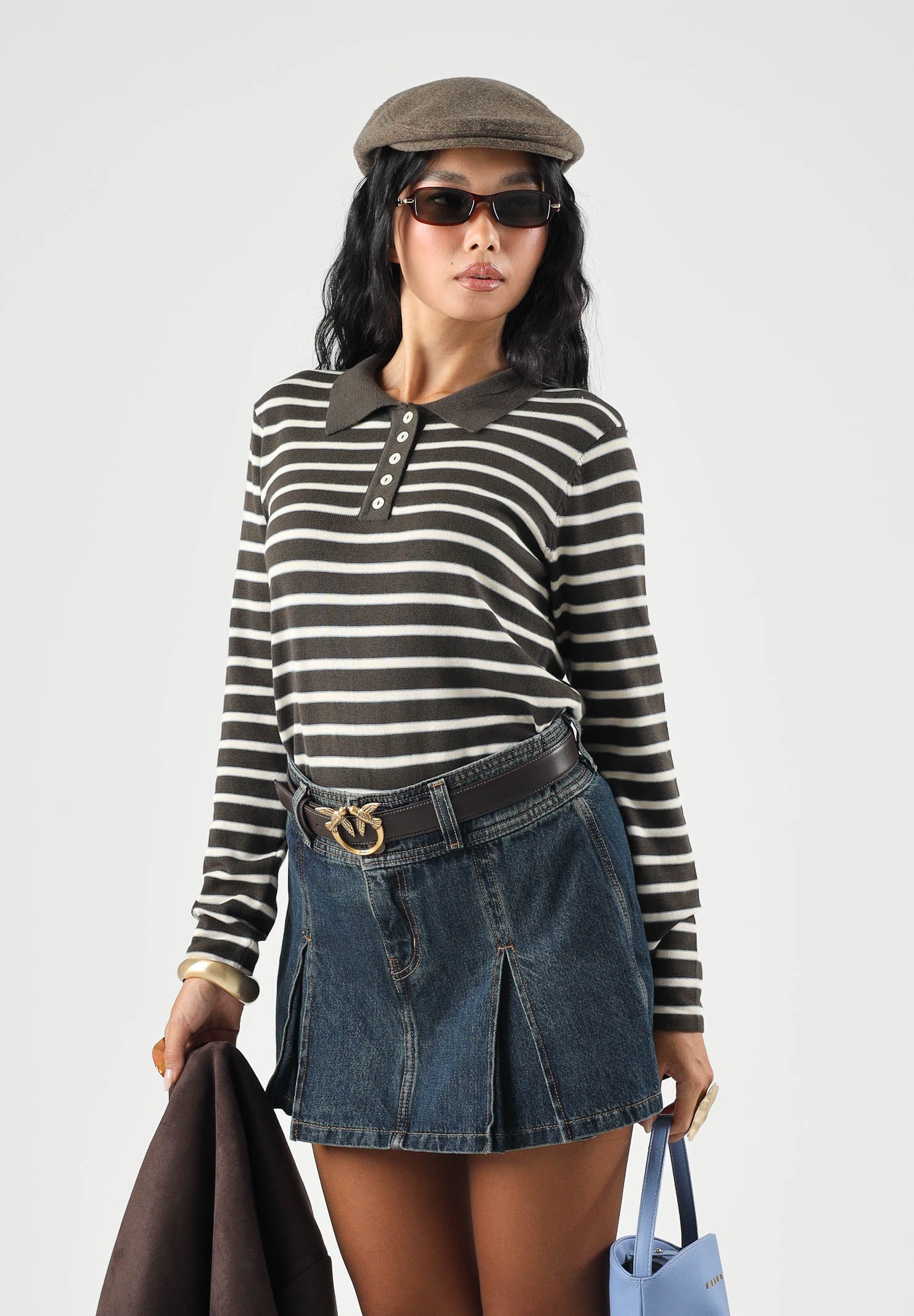 JDY Polo manica lunga marrone da donna con motivo a righe orizzontali 15379717 MUSA JDY 