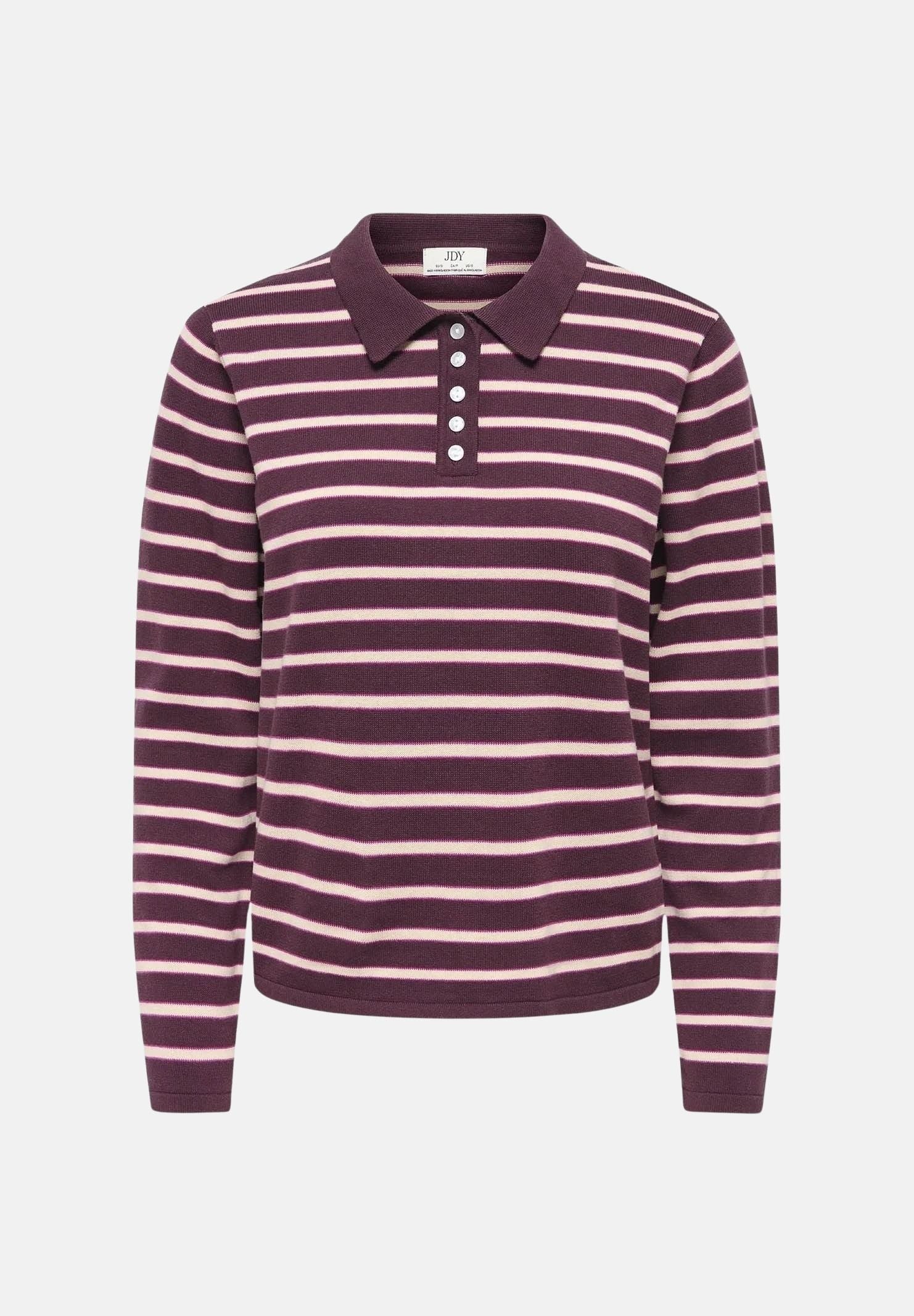 JDY Polo manica lunga JDYINA bordeaux e beige per donna con motivo a righe orizzontali 15379717 SA JDY 