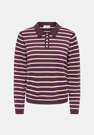 JDY Polo manica lunga JDYINA bordeaux e beige per donna con motivo a righe orizzontali 15379717 SA JDY 