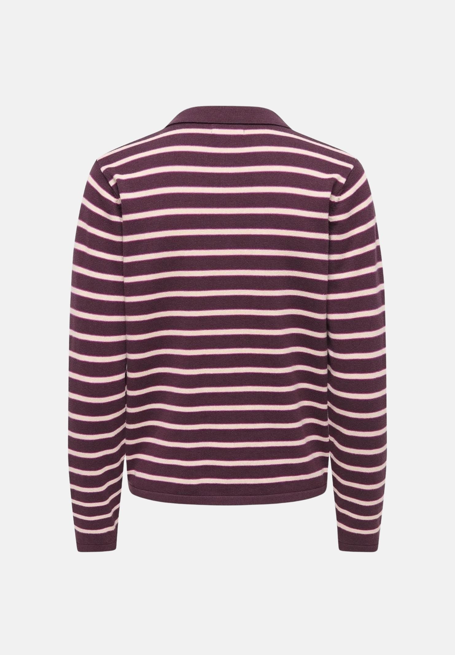 JDY Polo manica lunga JDYINA bordeaux e beige per donna con motivo a righe orizzontali 15379717 SA JDY 