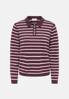 JDY Polo manica lunga JDYINA bordeaux e beige per donna con motivo a righe orizzontali 15379717 SA JDY 