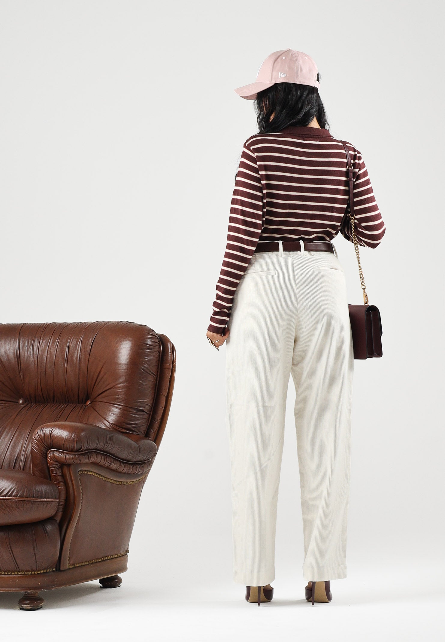 JDY Polo manica lunga JDYINA bordeaux e beige per donna con motivo a righe orizzontali 15379717 SA JDY 