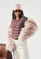 JDY Polo manica lunga JDYINA bordeaux e beige per donna con motivo a righe orizzontali 15379717 SA JDY 