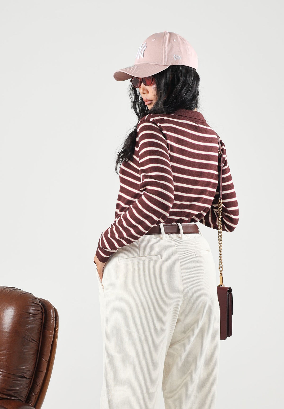 JDY Polo manica lunga JDYINA bordeaux e beige per donna con motivo a righe orizzontali 15379717 SA JDY 
