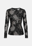 JDY Top manica lunga JDYCASABLANCA nero da donna con lavorazione floreale trasparente. 15379869 BL JDY 