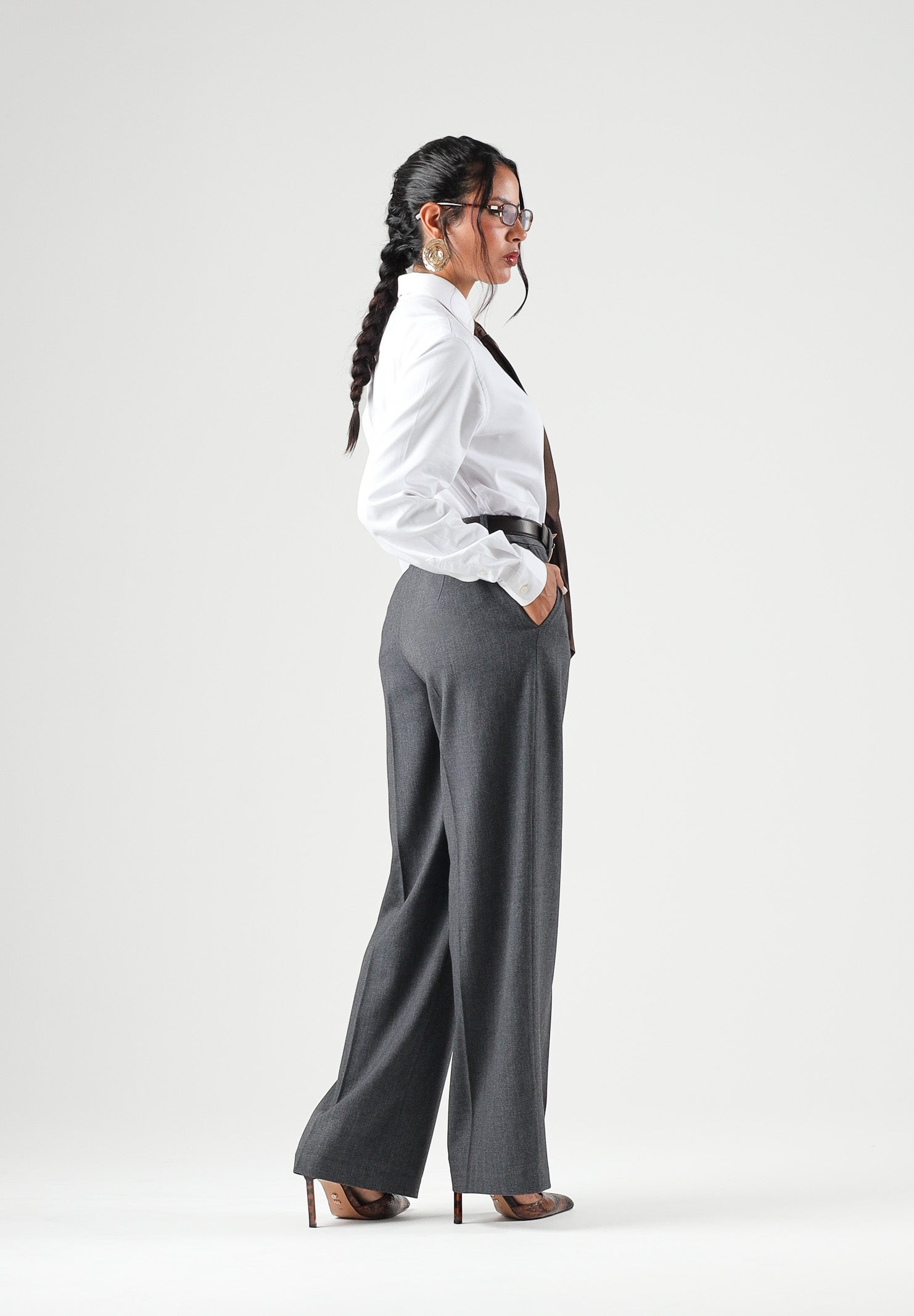 JDY Pantaloni JDYVALERIE grigi per donna con vita alta e gamba ampia 15380493 DAGR JDY 