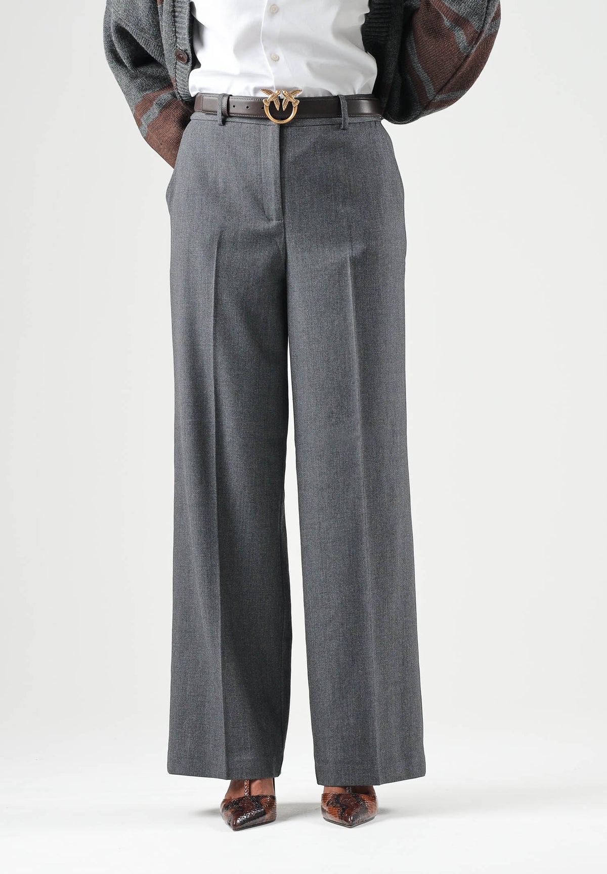 JDY Pantaloni JDYVALERIE grigi per donna con vita alta e gamba ampia 15380493 DAGR JDY 