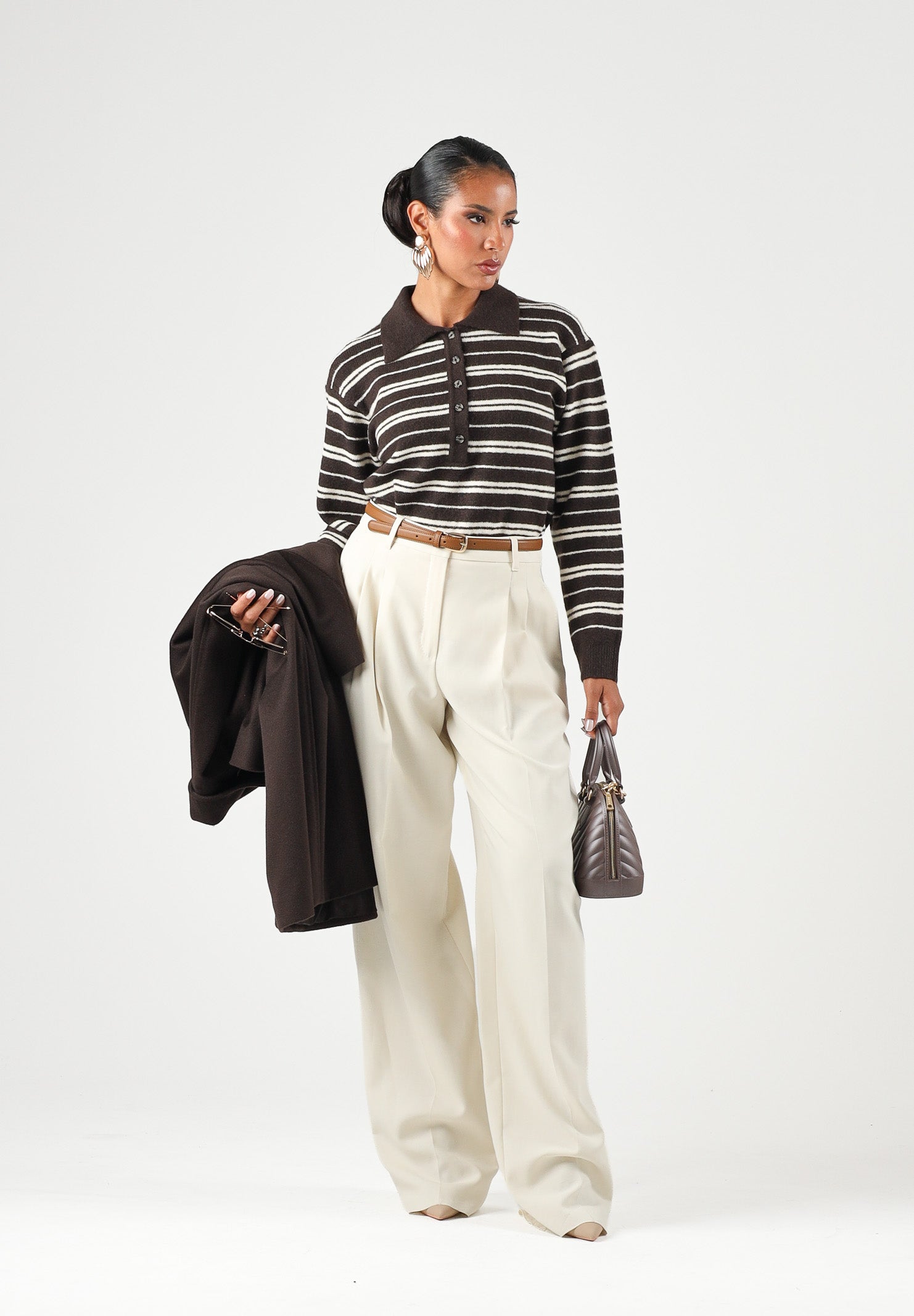 JDY Polo manica corta  JDYCHLOE marrone e beige per donna con motivo a righe 15381529 CHBR JDY 