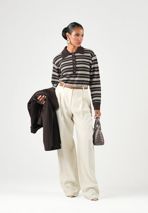 JDY Polo manica lunga JDYCHLOE marrone e beige per donna con motivo a righe 15381529 CHBR JDY 