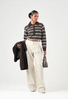 JDY Polo manica corta  JDYCHLOE marrone e beige per donna con motivo a righe 15381529 CHBR JDY 