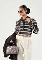 JDY Polo manica lunga JDYCHLOE marrone e beige per donna con motivo a righe 15381529 CHBR JDY 