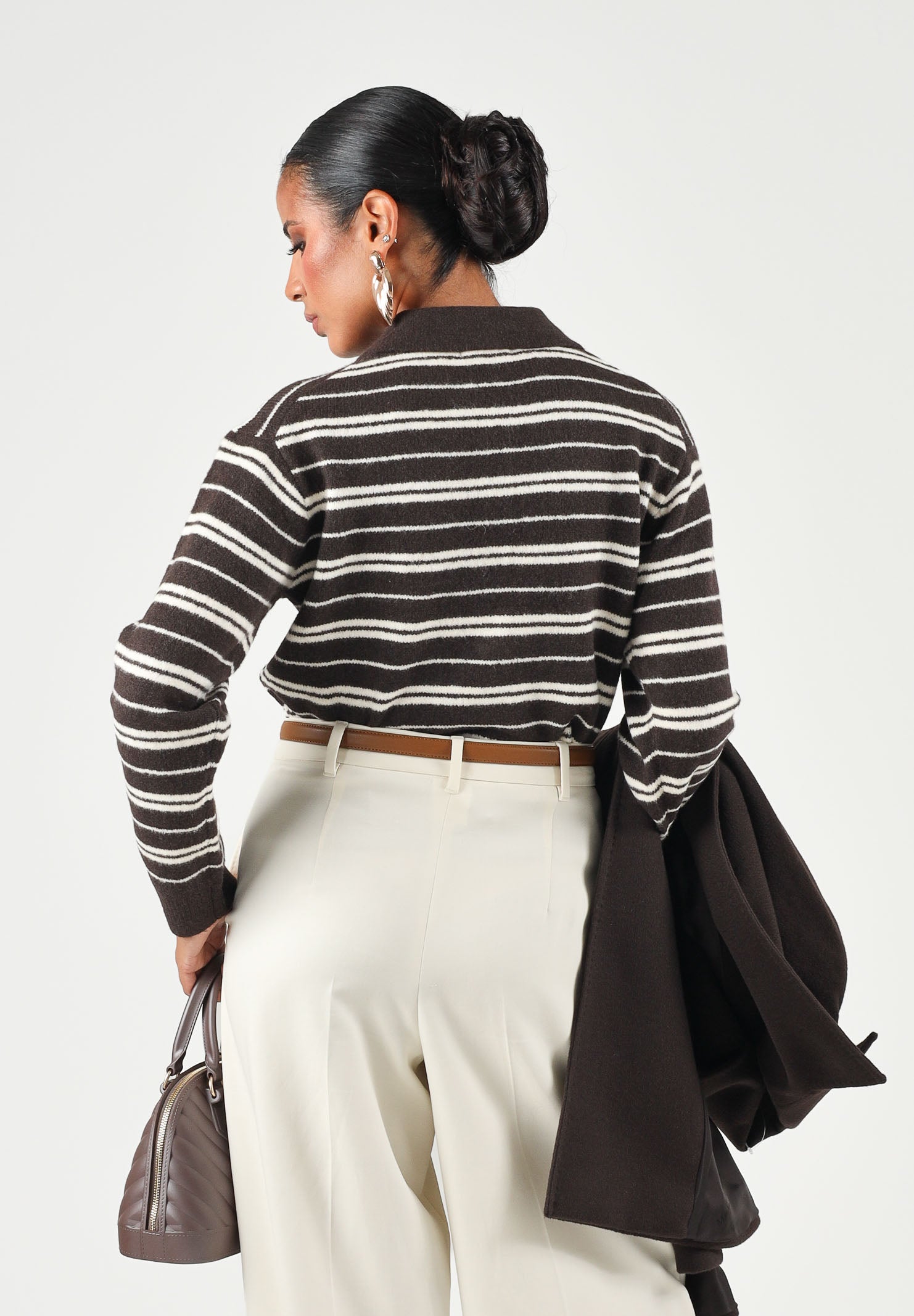 JDY Polo manica corta  JDYCHLOE marrone e beige per donna con motivo a righe 15381529 CHBR JDY 