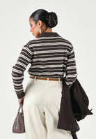 JDY Polo manica corta  JDYCHLOE marrone e beige per donna con motivo a righe 15381529 CHBR JDY 