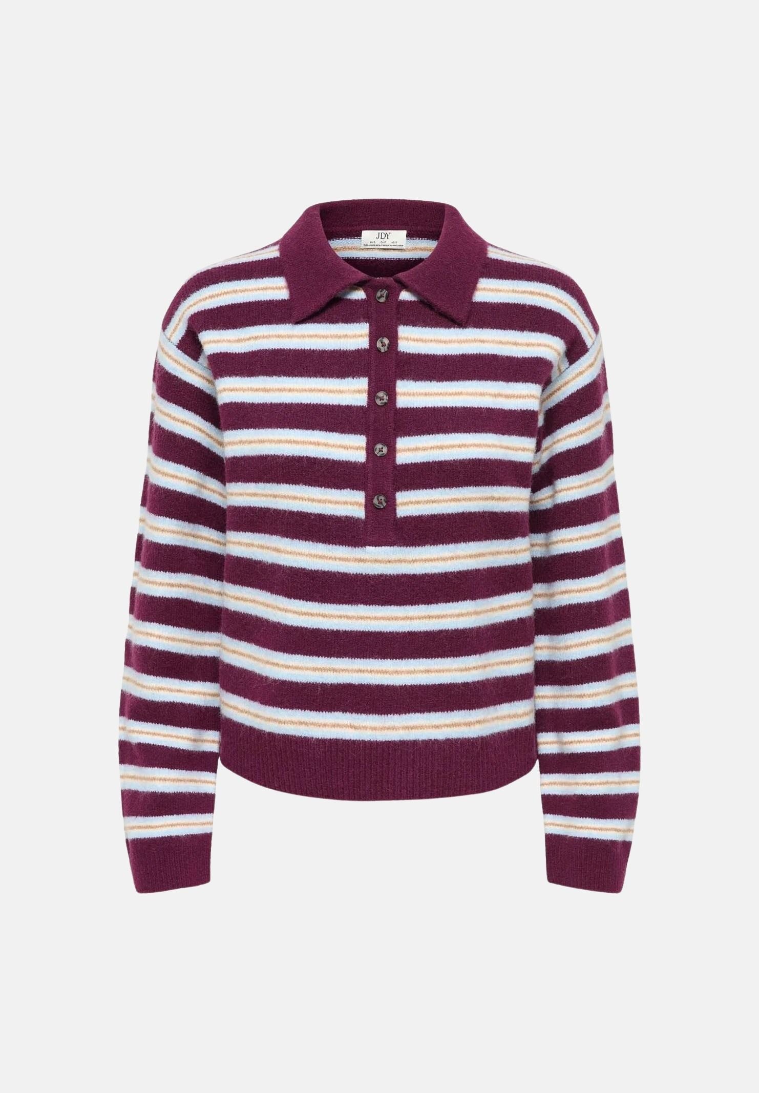 JDY Polo manica lunga JDYCHLOE bordeaux e bianco per donna con motivo a righe 15381529 FI JDY 