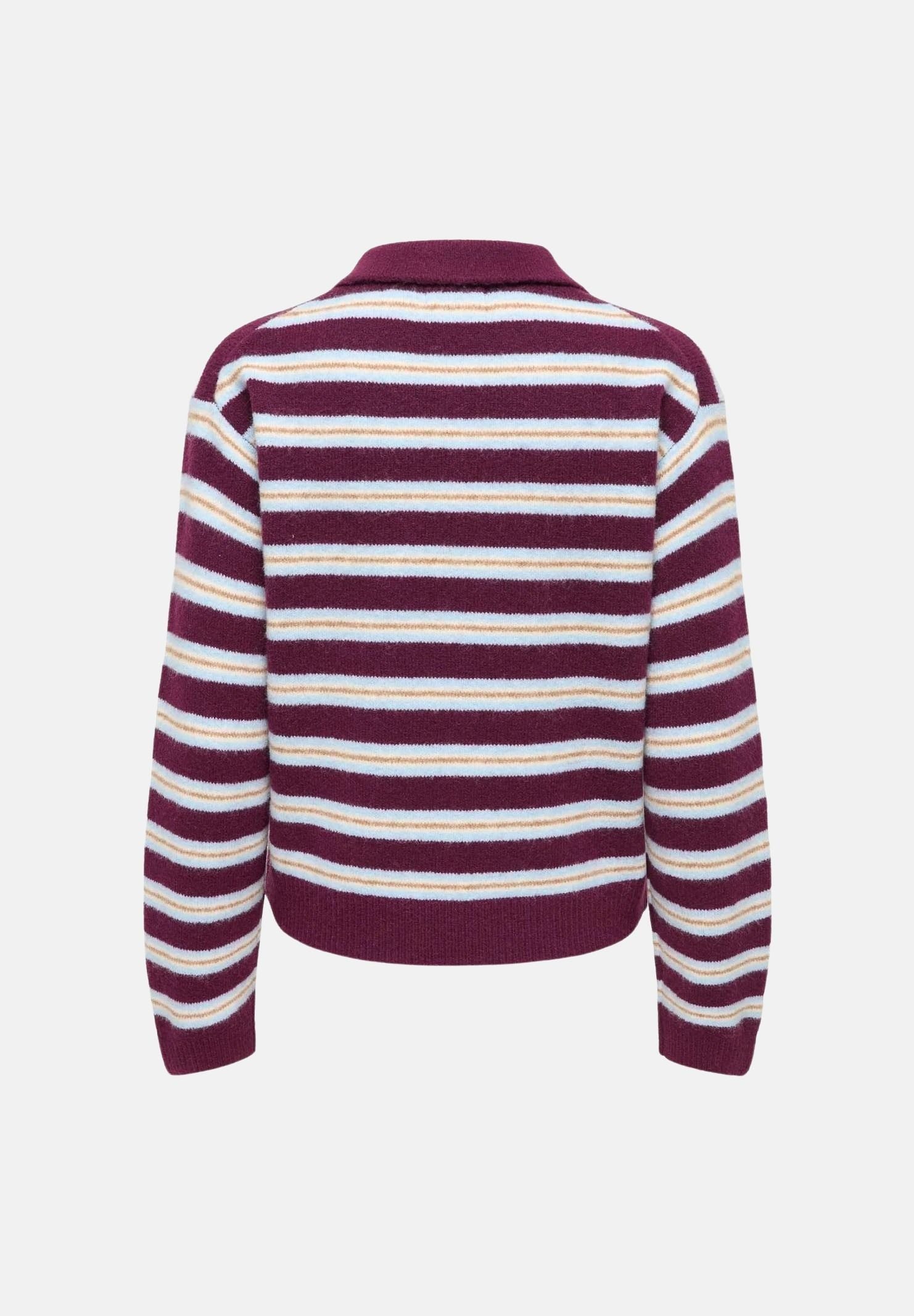 JDY Polo manica lunga JDYCHLOE bordeaux e bianco per donna con motivo a righe 15381529 FI JDY 