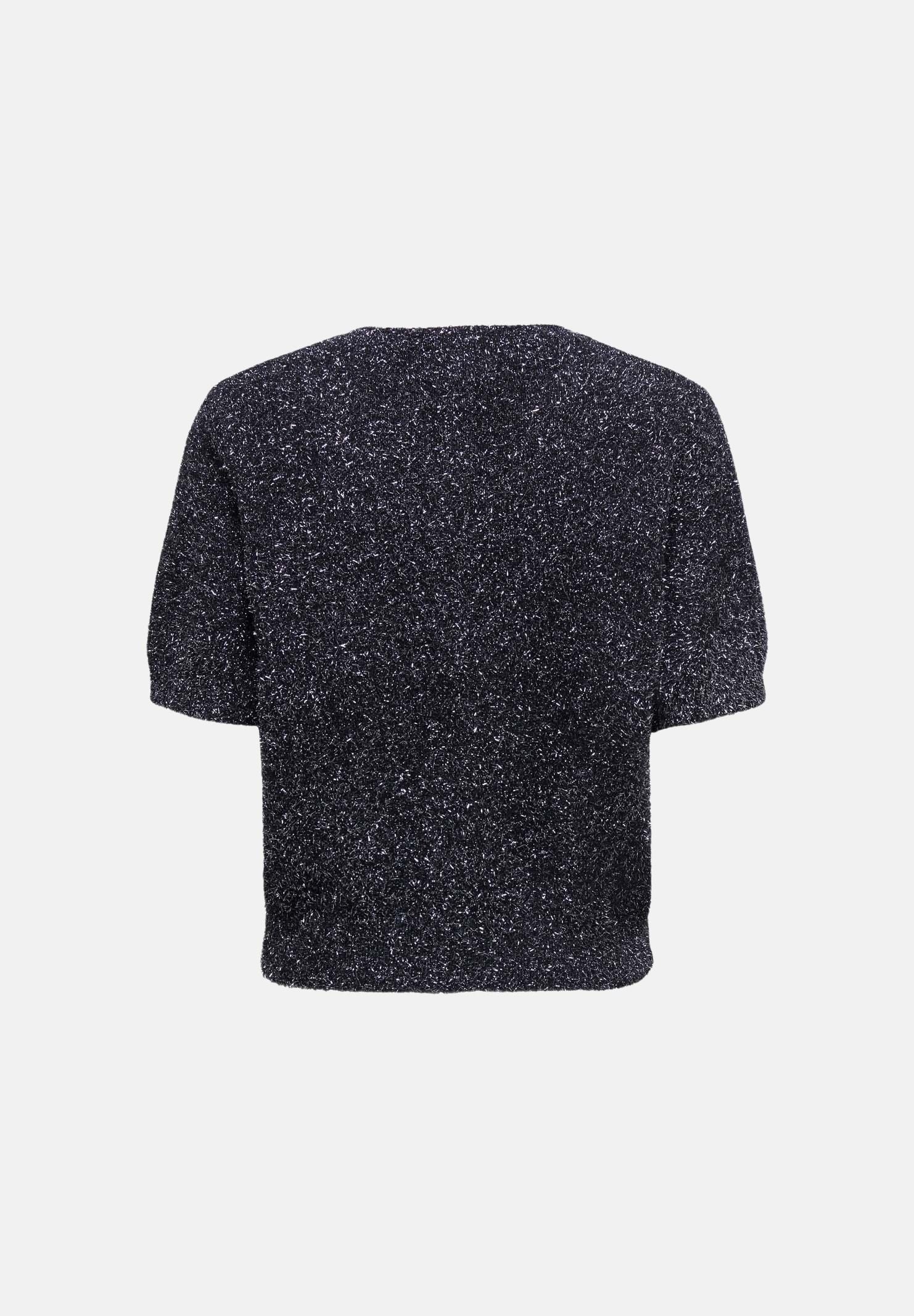 JDY cardigan JDYNADINE S/S GLITTER CARDIGAN da donna nero con lurex argento, in maglia glitterata, con girocollo, maniche corte a palloncino e bottoni effetto perla. 15382915 BLSI JDY 