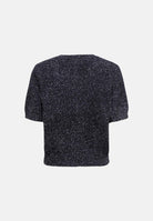 JDY cardigan JDYNADINE S/S GLITTER CARDIGAN da donna nero con lurex argento, in maglia glitterata, con girocollo, maniche corte a palloncino e bottoni effetto perla. 15382915 BLSI JDY 