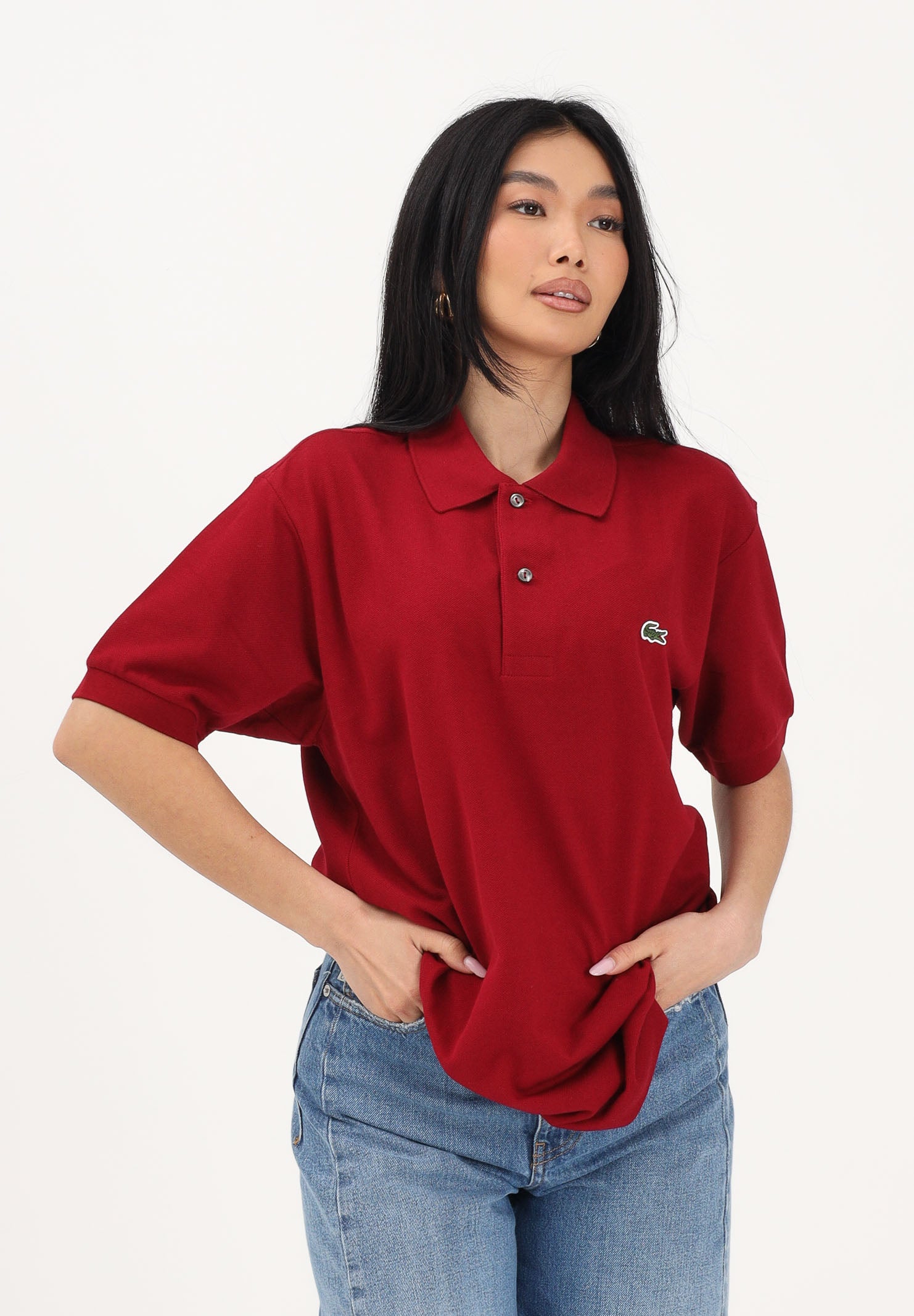 LACOSTE Polo bordeaux per uomo e donna con patch logo coccodirllo 1212 476 LACOSTE 