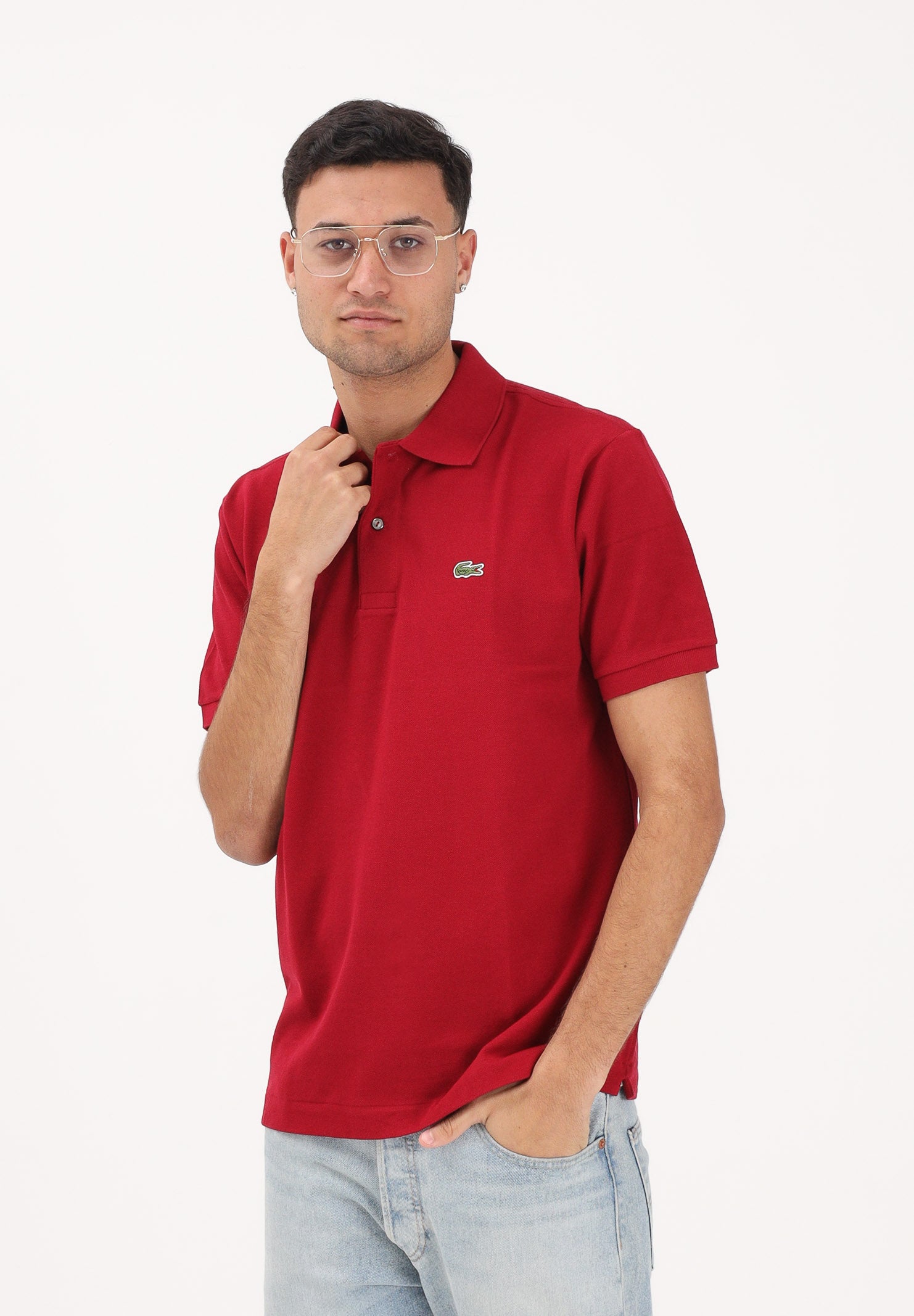 LACOSTE Polo bordeaux per uomo e donna con patch logo coccodirllo 1212 476 LACOSTE 