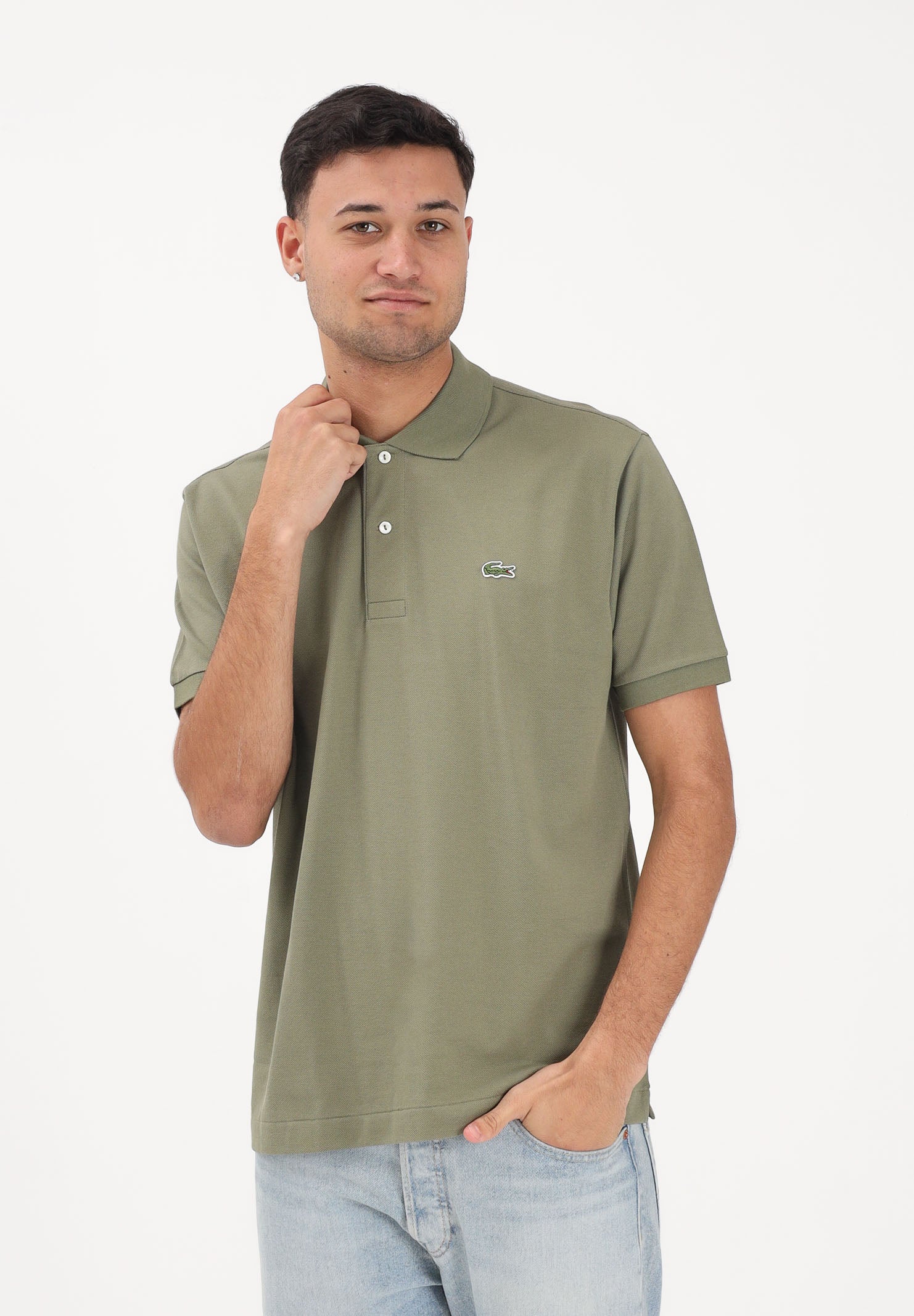 LACOSTE Polo a manica corta verde mimetico per uomo e donna con patch logo coccodirllo 1212 BMY LACOSTE 