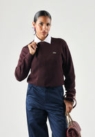 LACOSTE Maglione girocollo Chestnut Brown, marrone da donna con logo iconico coccodrillo AF4158 3KE LACOSTE 