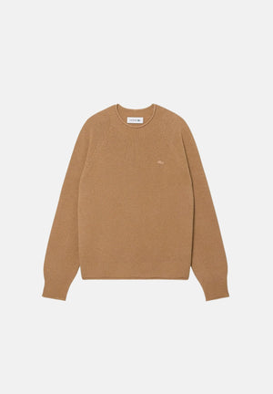 LACOSTE Maglia girocollo Marron marrone cammello da donna, in pura lana, con maniche lunghe, lavorazione in maglia morbida e coccodrillo ricamato tono su tono sul petto. AF4160 VV7 LACOSTE 