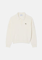 LACOSTE Polo manica lunga COLLAR SWEATER bianca da donna con abbottonatura parziale. AF8272 70V LACOSTE 