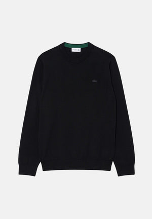 LACOSTE Maglione girocollo in lana merino color nero da uomo con coccodrillo ricamato tono su tono AH1969 031 LACOSTE 